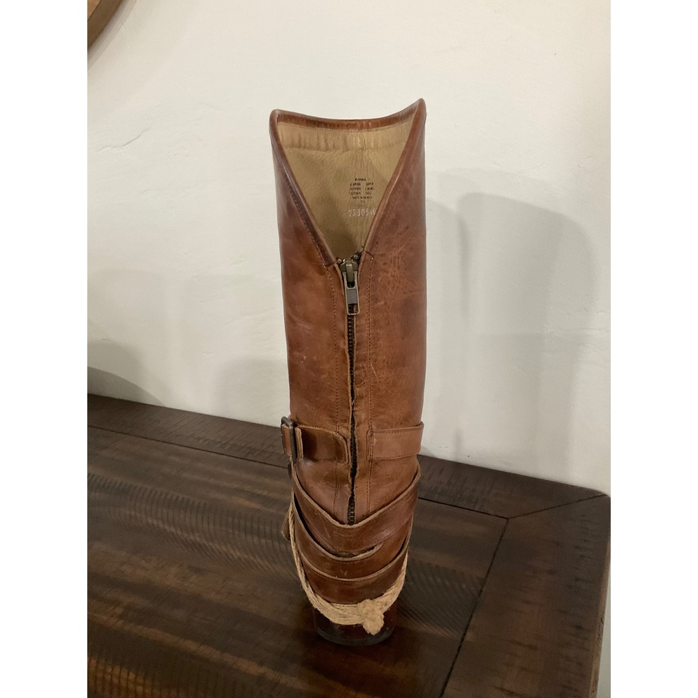Free Bird Drove Tan Leather Harness Boots Rope Womens 7 distressed - Picture 4 of 16